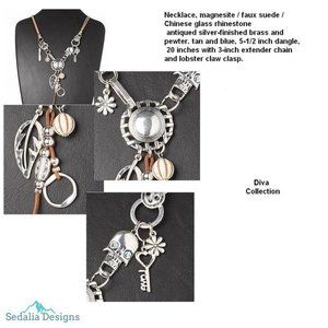 FAUX SUEDE, BRASS & PEWTER DIVA NECKLACE